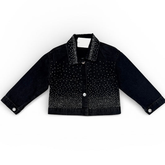Girls Rhinestone Jean Jacket - Black