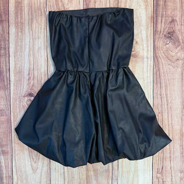 Black Faux Leather Balloon Dress