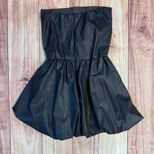 Black Faux Leather Balloon Dress
