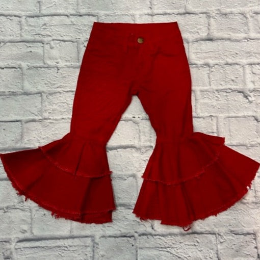 Double Ruffle Jeans Red