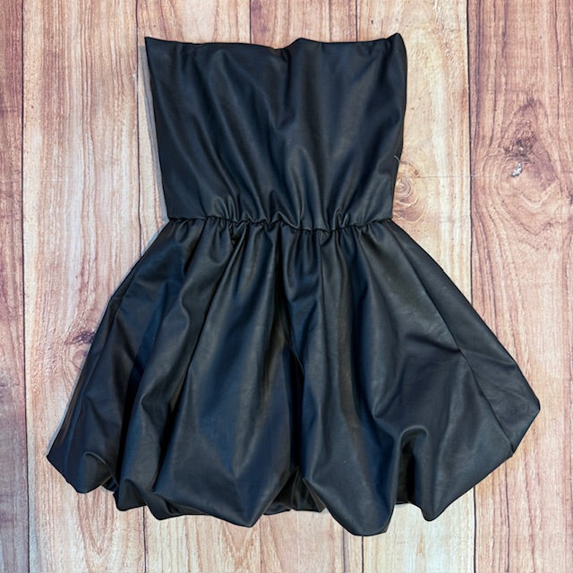 Black Faux Leather Balloon Dress