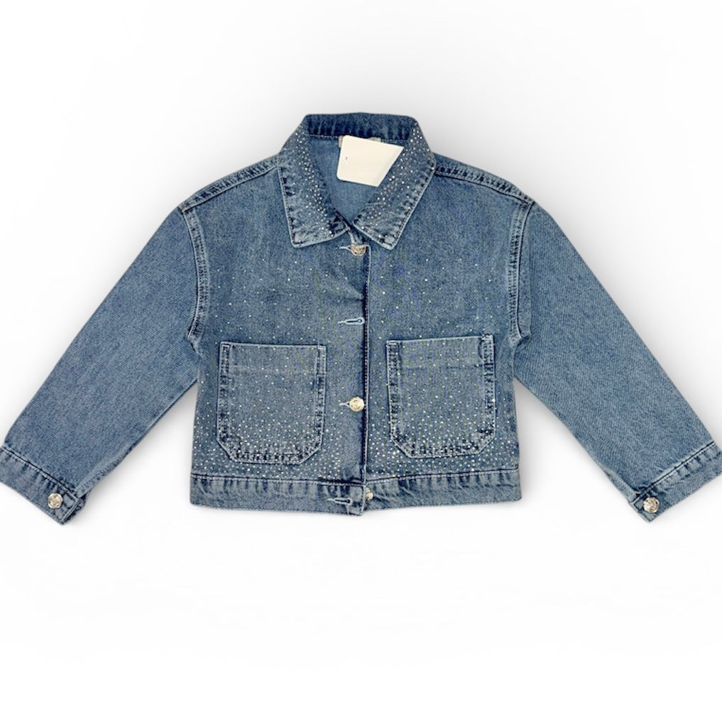 Girls Rhinestone Jean Jacket - Blue