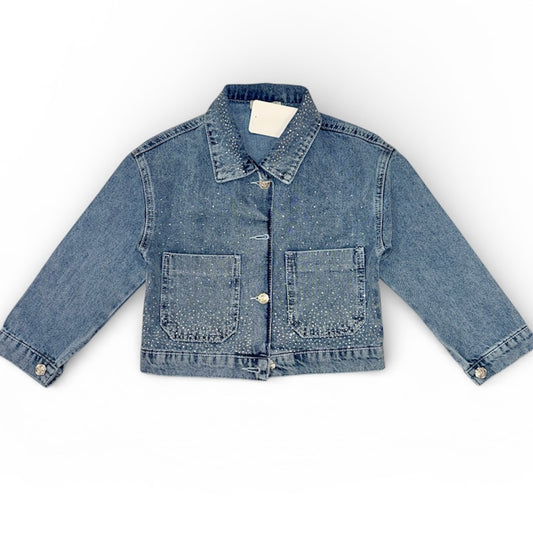 Girls Rhinestone Jean Jacket - Blue