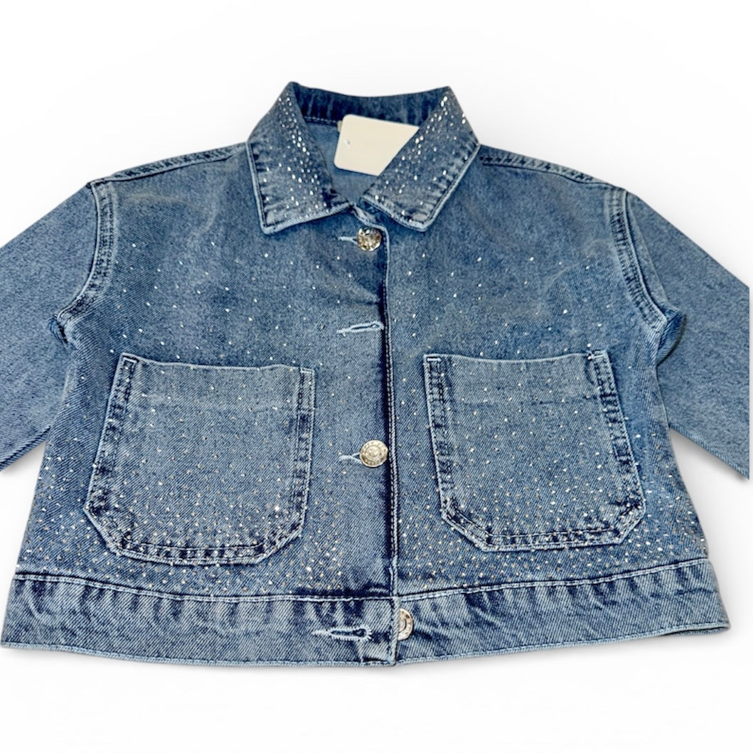 Girls Rhinestone Jean Jacket - Blue